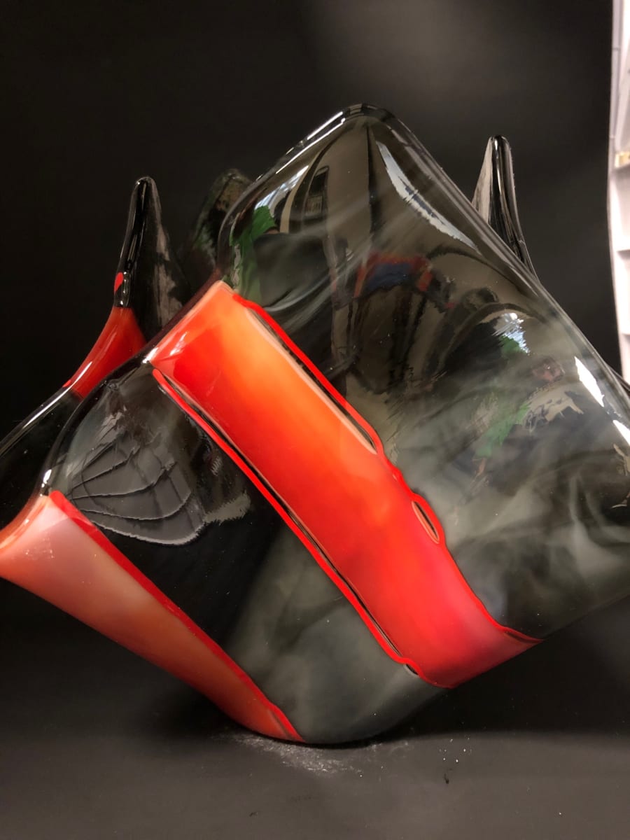 Red & Black Vase by Jay Laxton  Image: Fused Glass handkerchief Vase