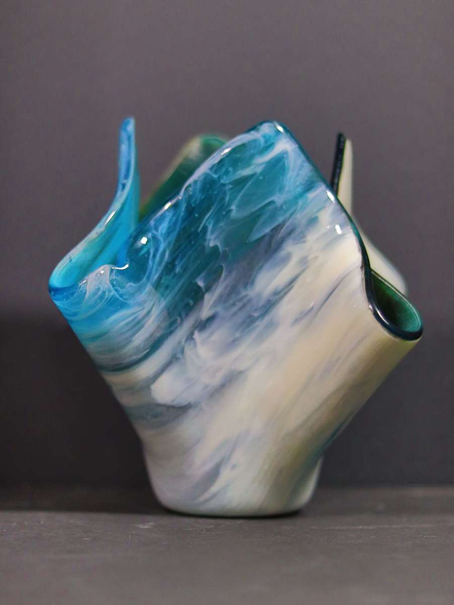 Day at the Beach by Jay Laxton  Image: clear glass with French Vanilla streaks fused with Turquoise Blue