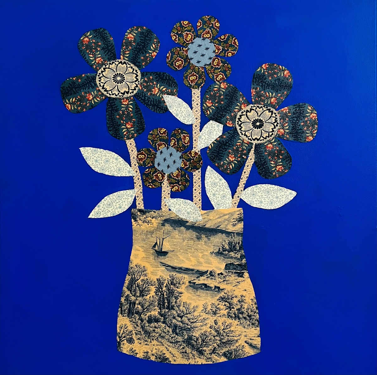 Still life with blue toile vase by Lisa Foster 