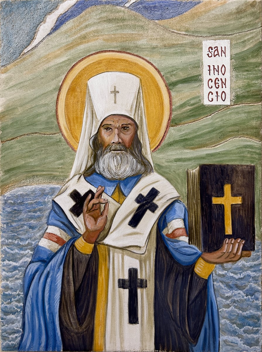 Saint Innocent of PM - Santo Inocencio - Buon Fresco Sgraffito Icon by iLia Fresco 