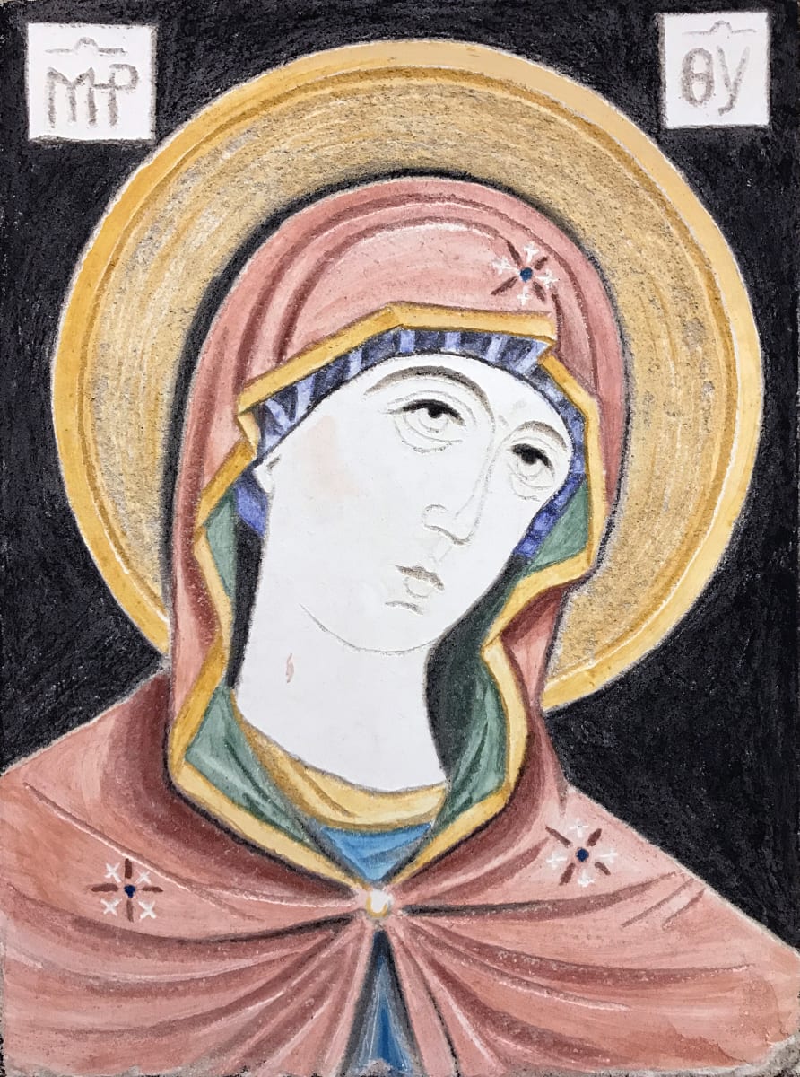 Mother of God after Andronicus Theotokos III - Sgraffito Fresco Icon by iLia Fresco  Image: Full