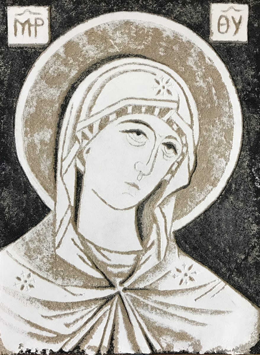 Mother of God after Andronicus Theotokos I - Sgraffito Fresco Icon by iLia Fresco  Image: Full