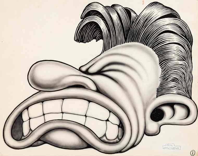 Airbrush portrait (1950's) by Basil Wolverton, Image 1.