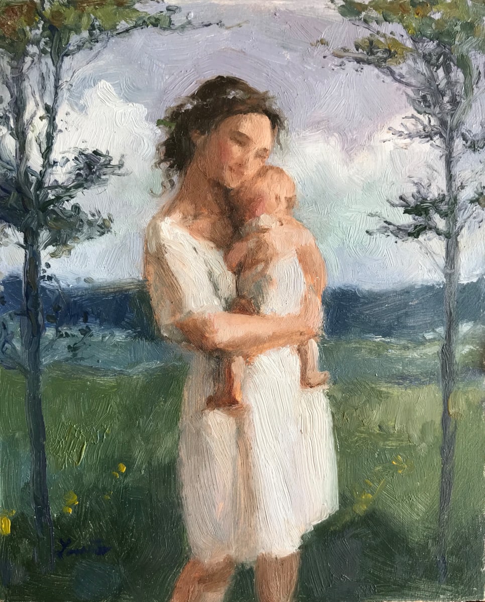 Mother and Child With Blue Trees (Study) by Lovetta Reyes-Cairo 
