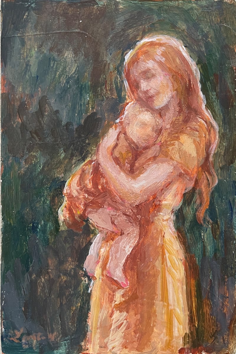Mother and Child Green and Orange by Lovetta Reyes-Cairo 