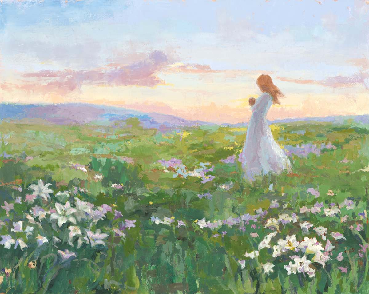 Mother and Child in a Field of Lilies by Lovetta Reyes-Cairo 