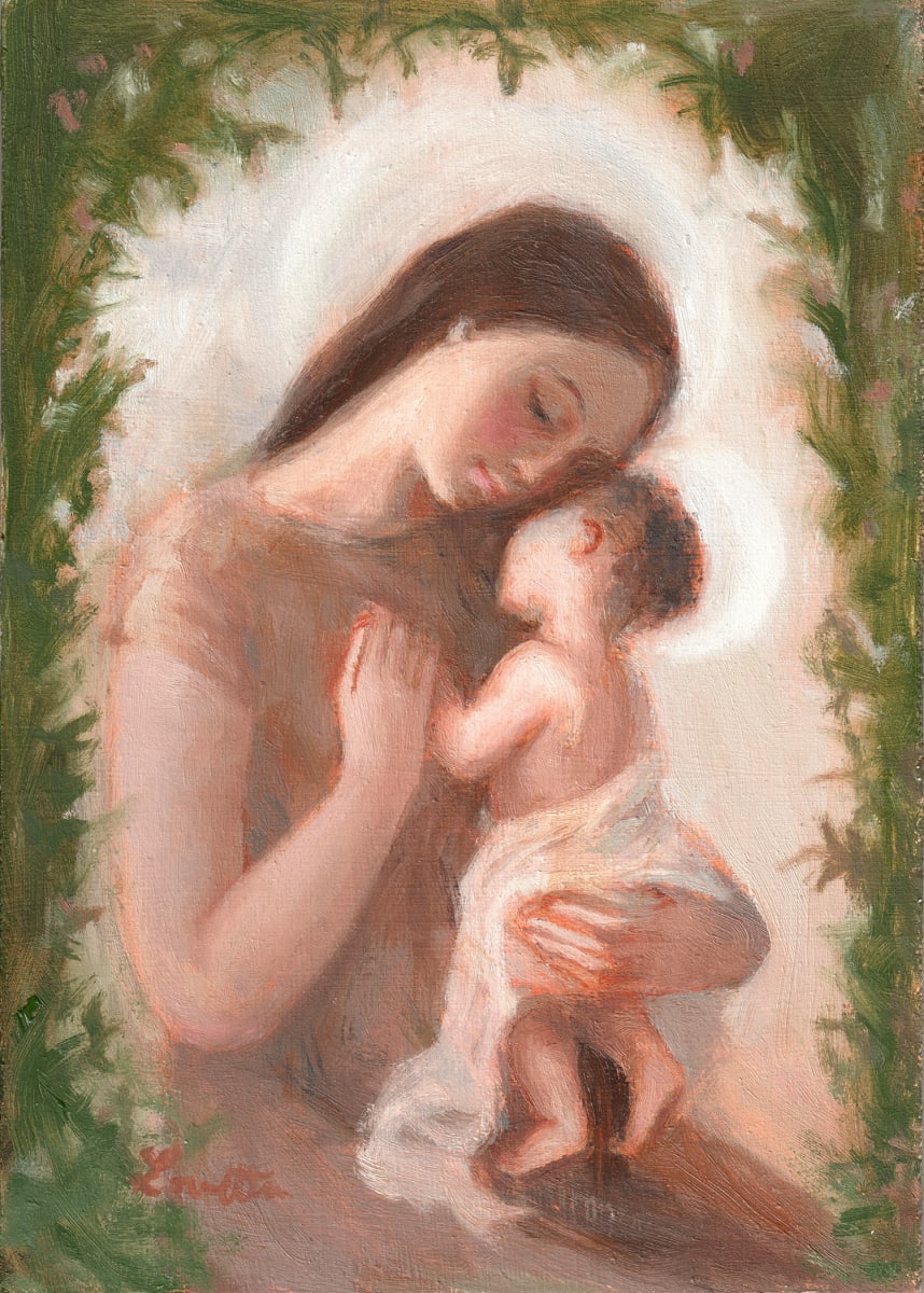 Mother and Child with Green Leaves by Lovetta Reyes-Cairo 
