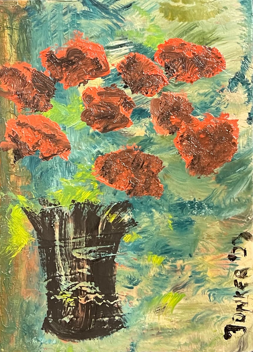 Black Vase with Red Flowers by Henk Jonker 