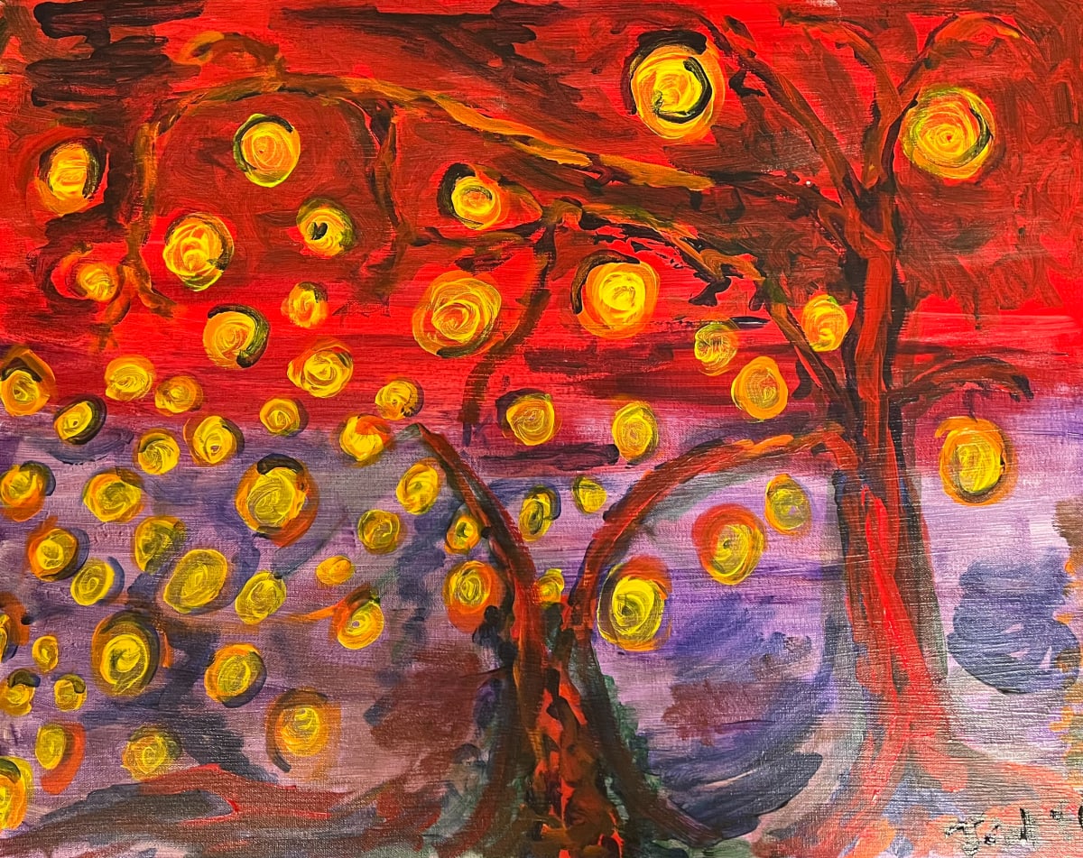 Blooming Trees at Night by Henk Jonker 