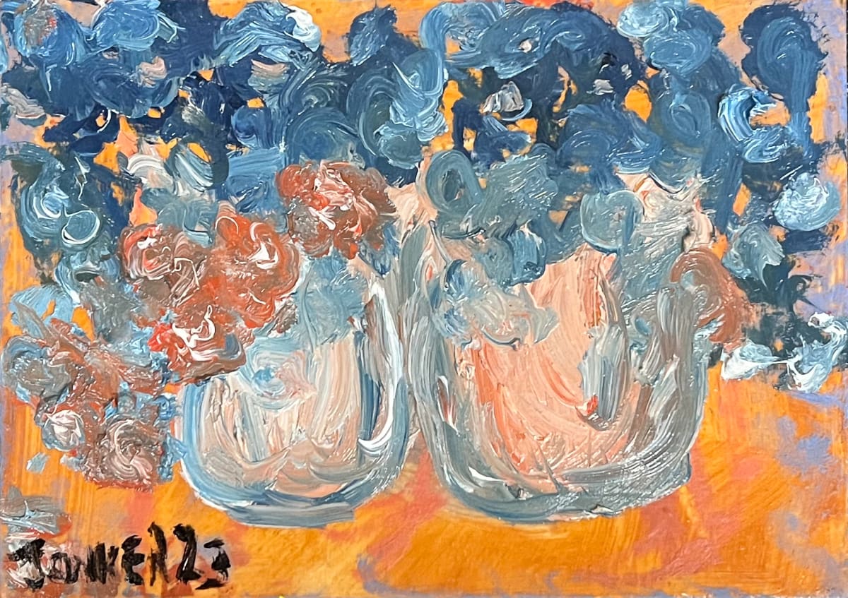 Two Vases with Blue Flowers by Henk Jonker 