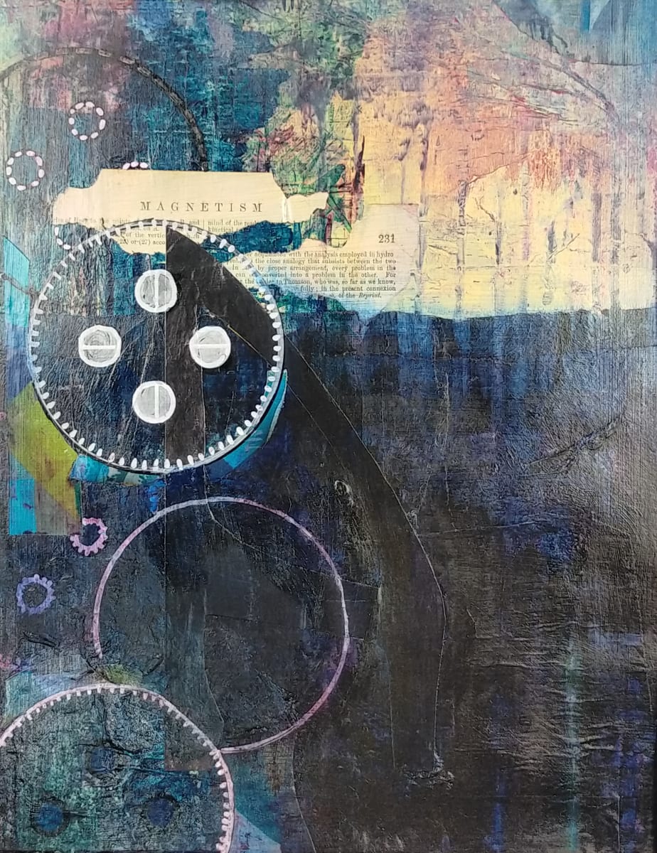 Space, Time & Magnetism by Lisa Scranney Palmer  Image: Abstract art using mixed media exploring space and time themes.