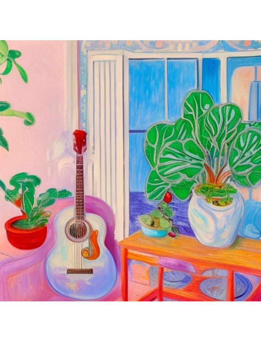 Music Room 1 by Karla Cohen  Image: Pale pastel tones for the music room, original artwork, painting 