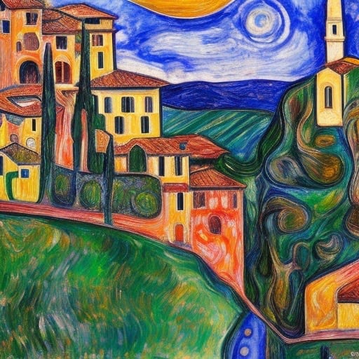 Tuscany Spring 2007 by Karla Cohen  Image: Modern landscape painting of Tuscan Countryside 