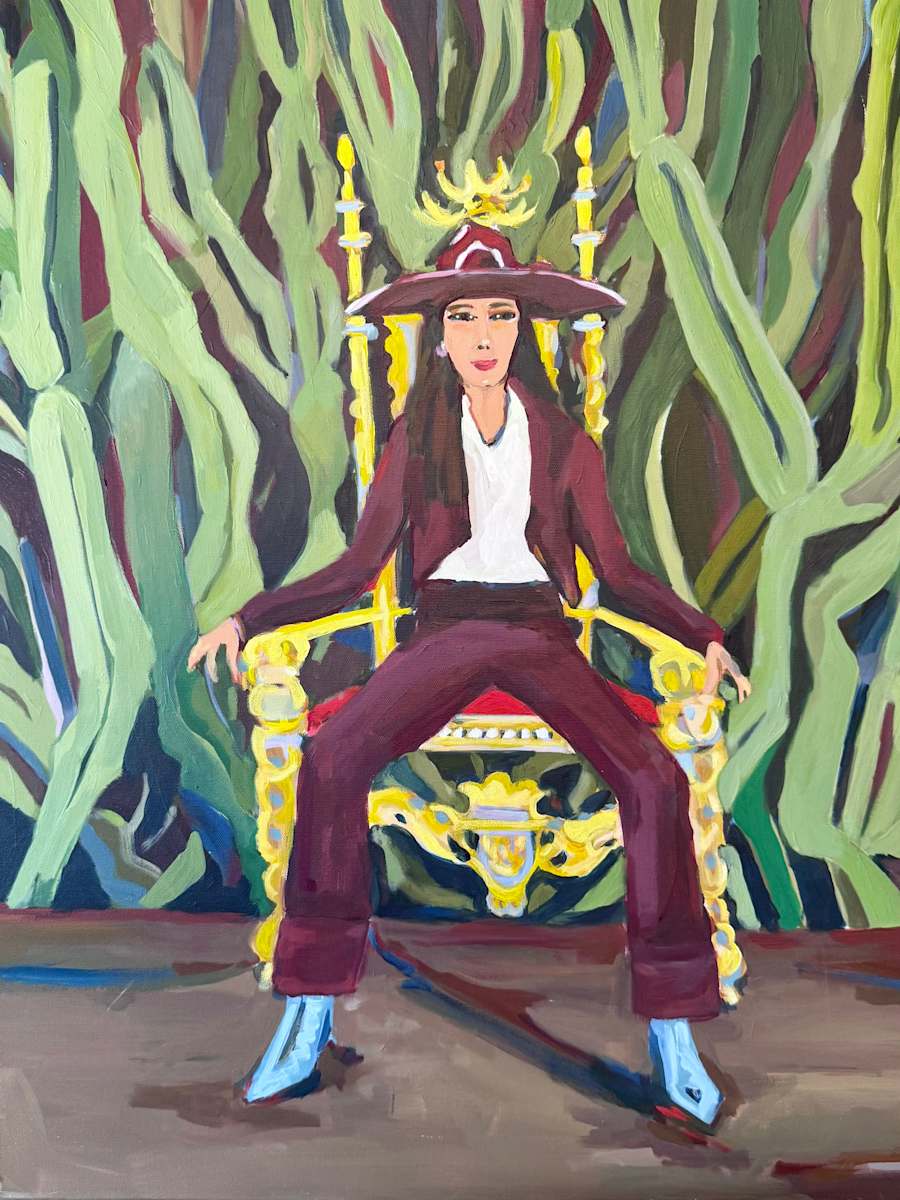 La Poderosa by Ana Stapleton  Image: I grew up in a home with picture windows overlooking the Rio Grande, with rows of  cacti and agaves lining the hillside that led to the river. Those majestic plants formed the landscape of my memories. We watched the sun set beyond the agaves most nights, listening to mariachi music on the record player, with no phones or devices to compete for our attention. 

This piece honors not only the topography and music of Mexico,  but also the grace, power, and force of nature inherent in womanhood. 

