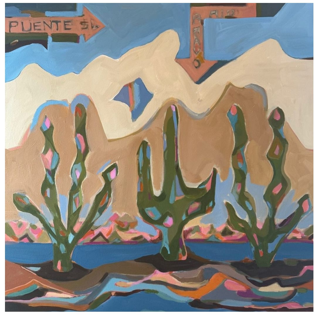 El Agave No Sabe En Cual Lado Esta/The Agave Doesn't Know What Side It's On by Ana Stapleton  Image: Growing up on the Texas Mexico border, I crossed the international bridge into Mexico daily to see relatives and take dance classes, then back across to do homework in English and watch Charlie’s Angels. I didn’t understand the complexity and gravity of “belonging” on one side or the other. In my mind and heart, I was fully rooted in both. This piece reflects the innocence we’re born with, and how nature doesn’t discriminate in the beauty it creates. The agave is stunning and strong regardless of its coordinates, like we all intrinsically are. 