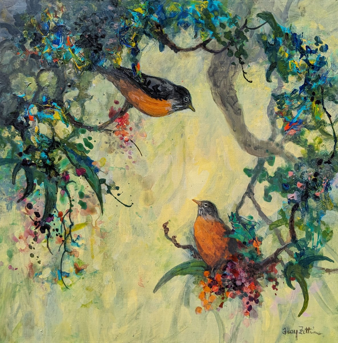 American Robins by Floy Zittin 