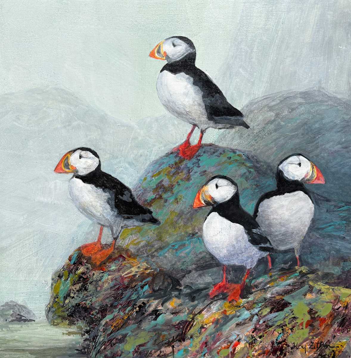 Atlantic Puffins on Rocks by Floy Zittin, Image 1.