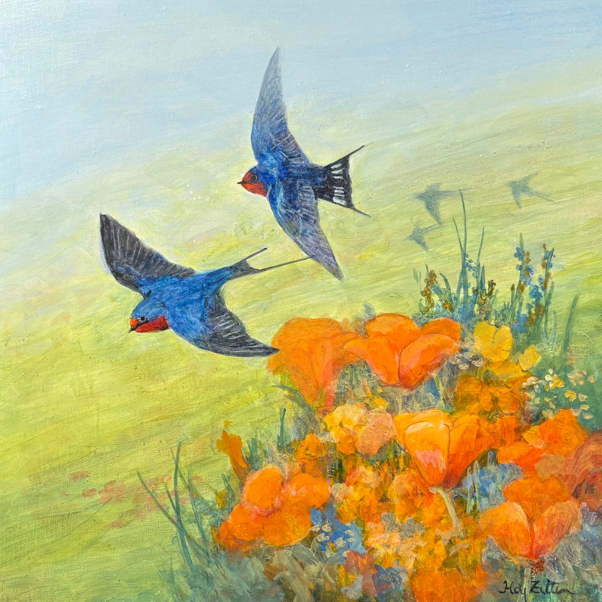 Barn Swallows and Poppies by Floy Zittin 