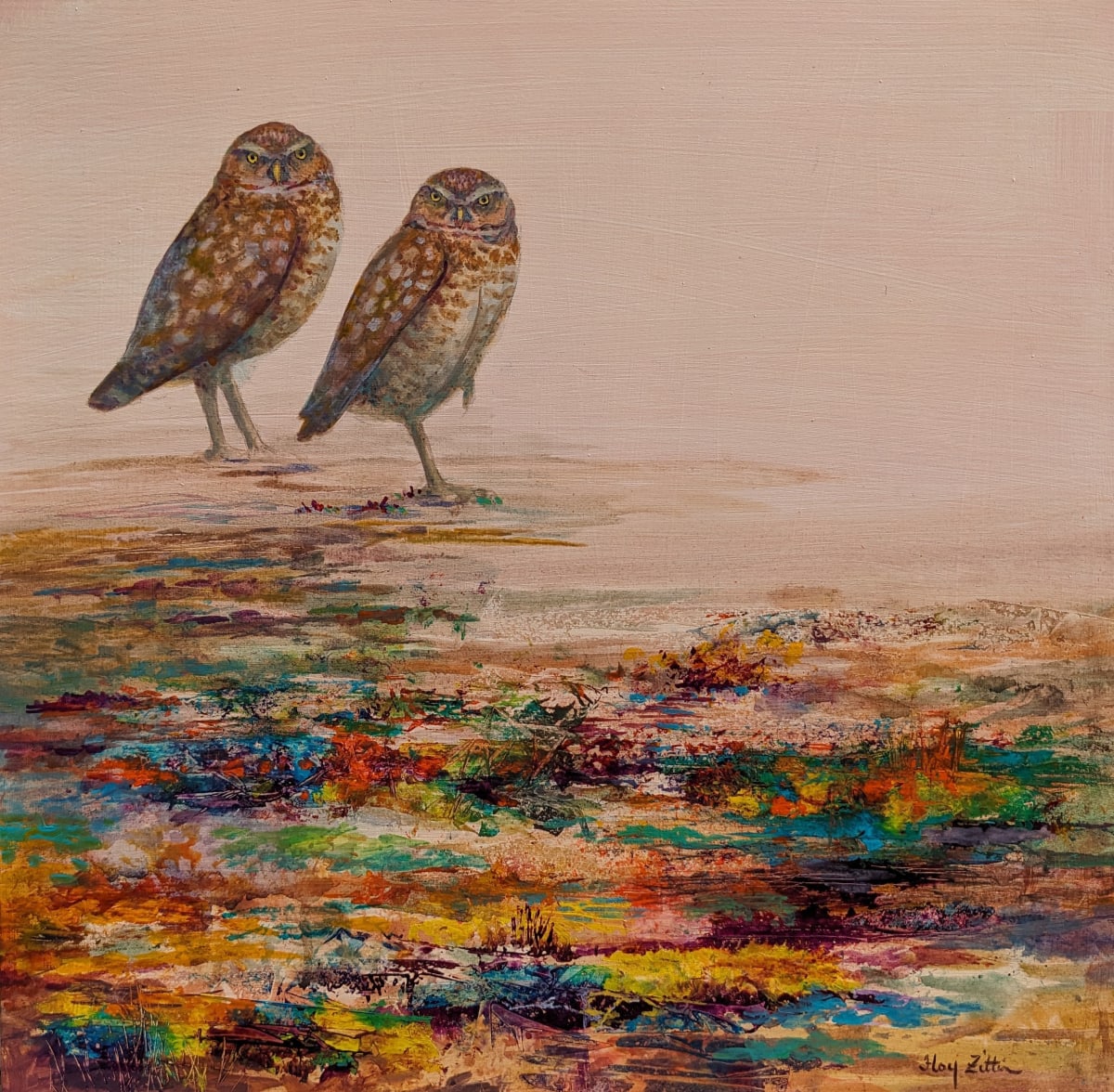 Burrowning Owl Pair by Floy Zittin 