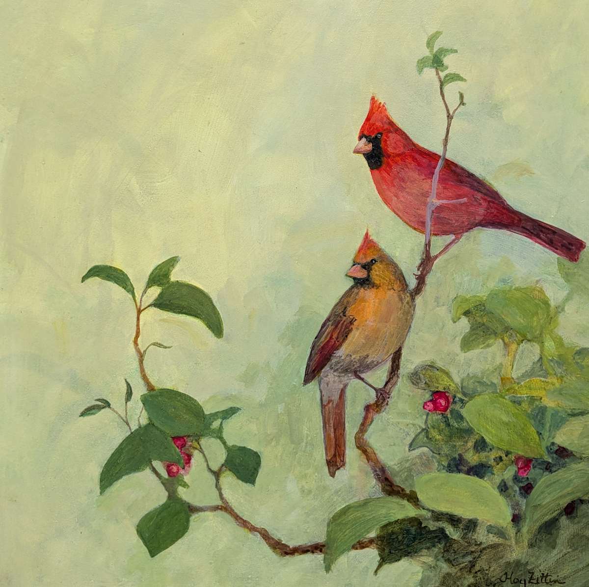 Cardinals and Serviceberry by Floy Zittin 