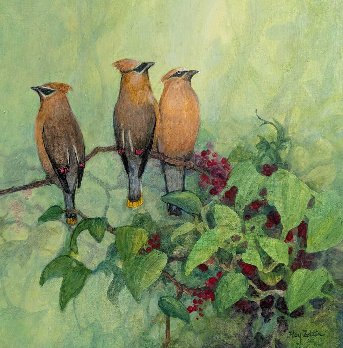 Cedar Waxwing Trio by Floy Zittin 