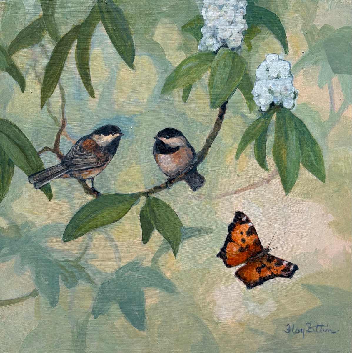 Chickadees and Tortoiseshell by Floy Zittin, Image 1.