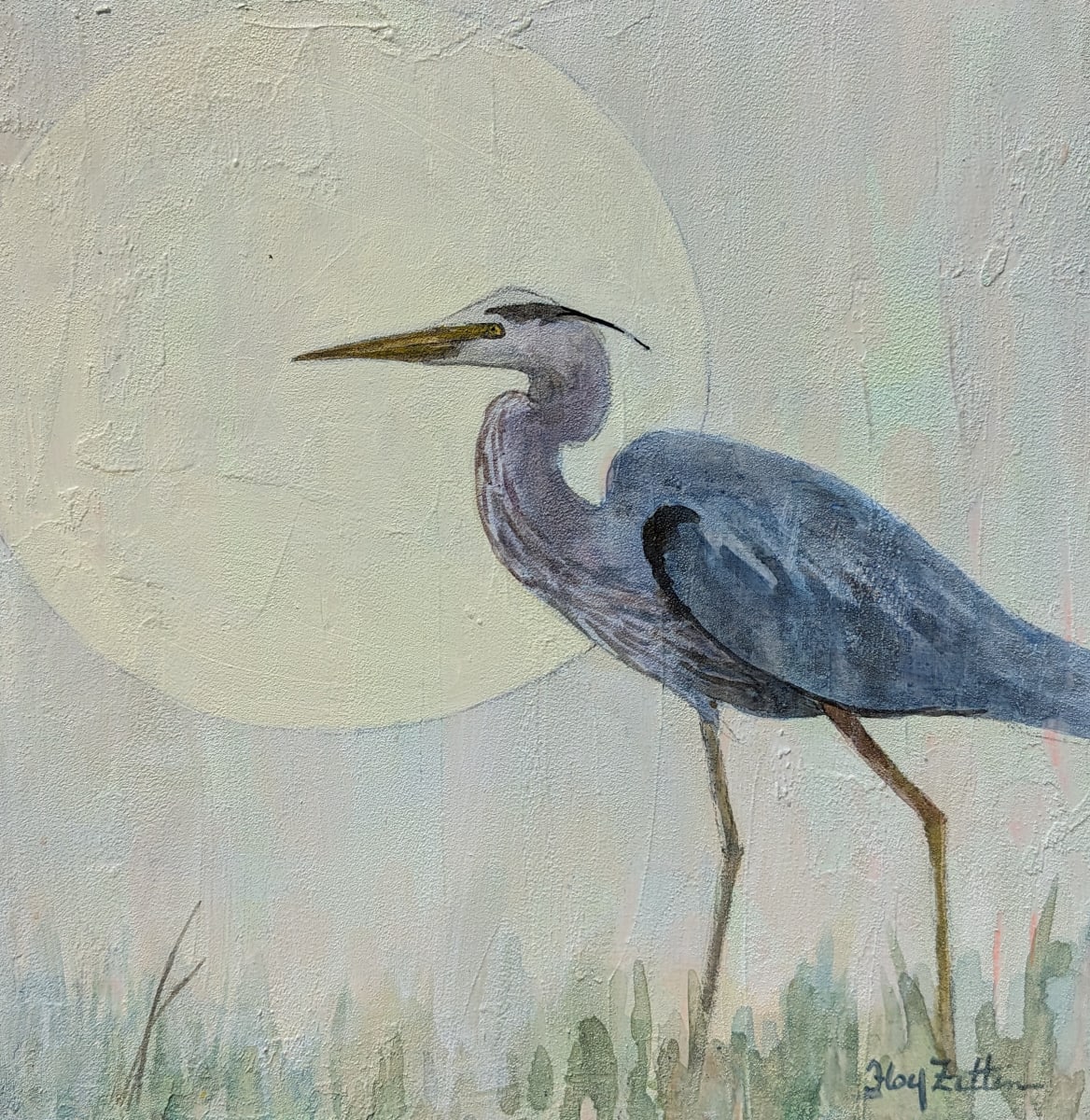 Great Blue and Moon by Floy Zittin 