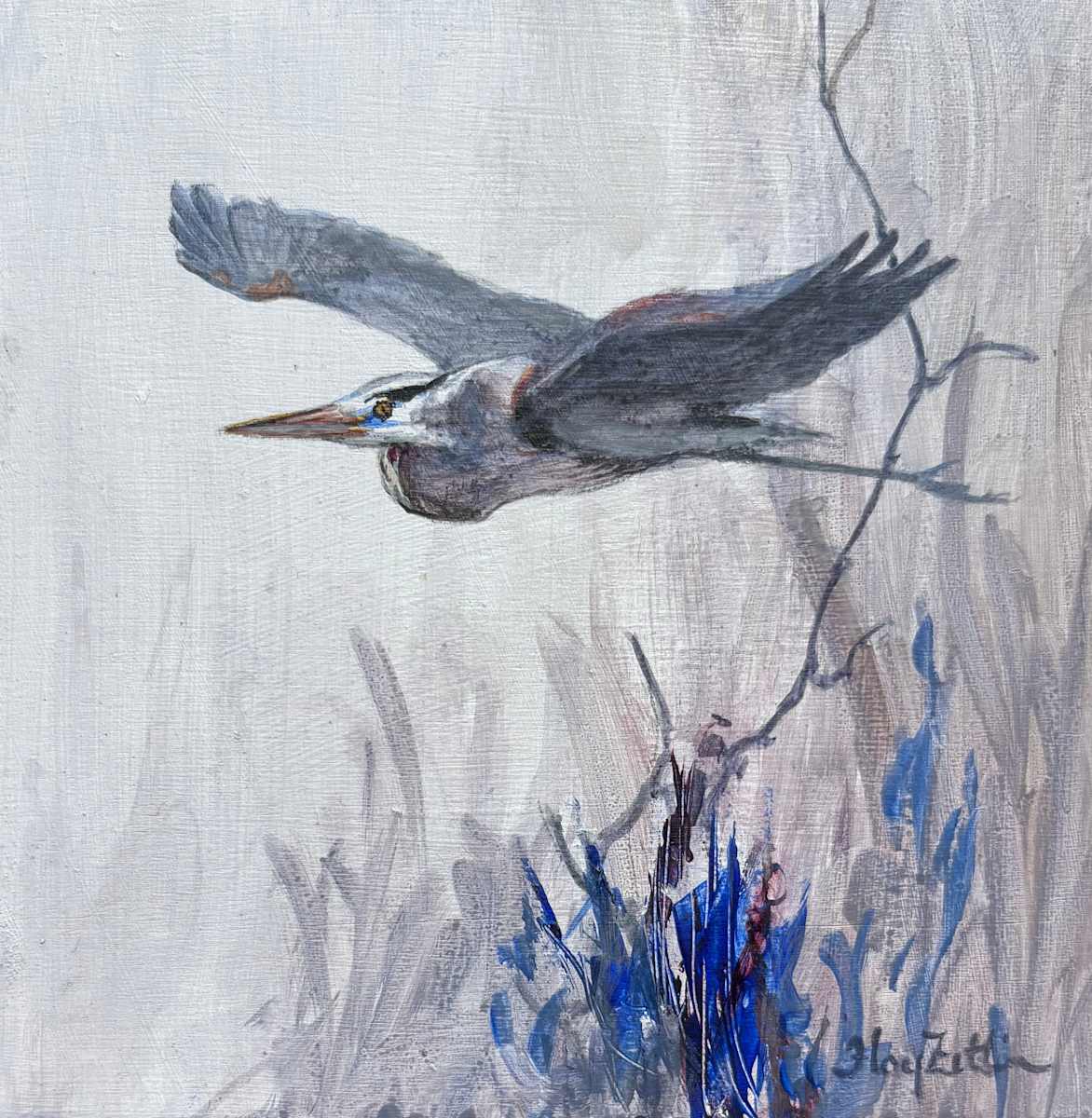 Heron and Brambles by Floy Zittin 