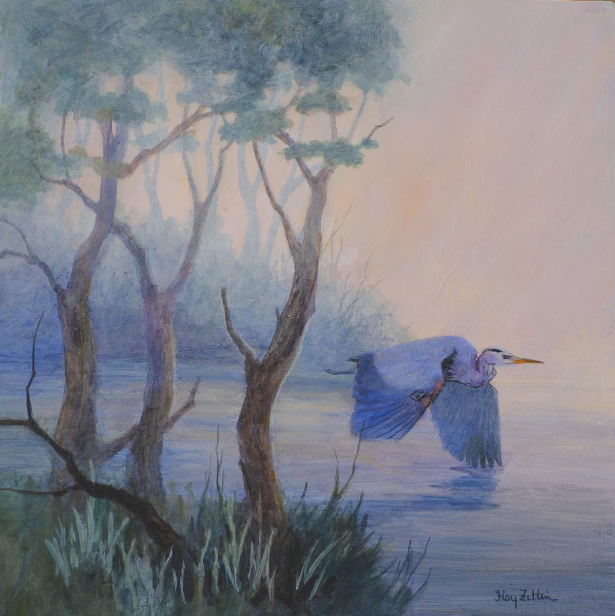 Heron and Trees by Floy Zittin 