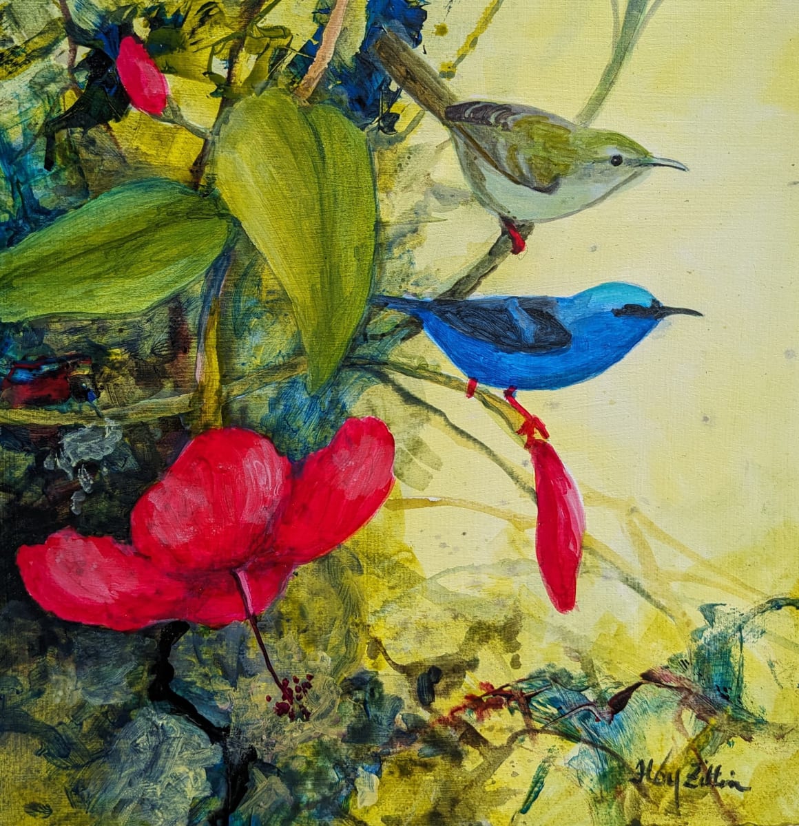 Honeycreepers and Hibiscus by Floy Zittin 