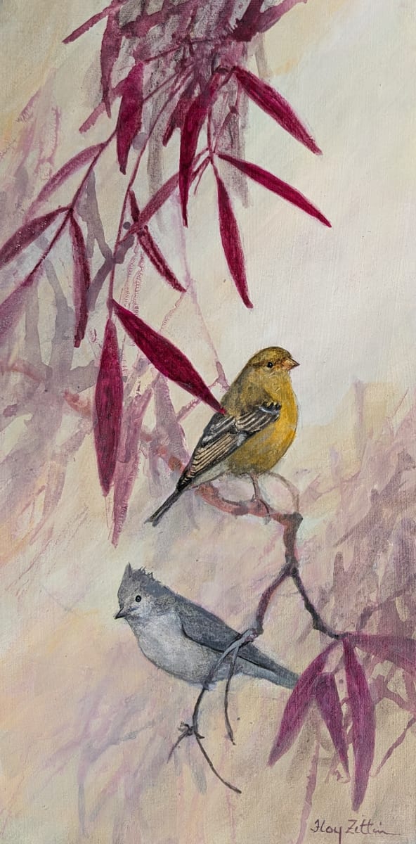 Lesser Goldfinch and Titmouse by Floy Zittin 