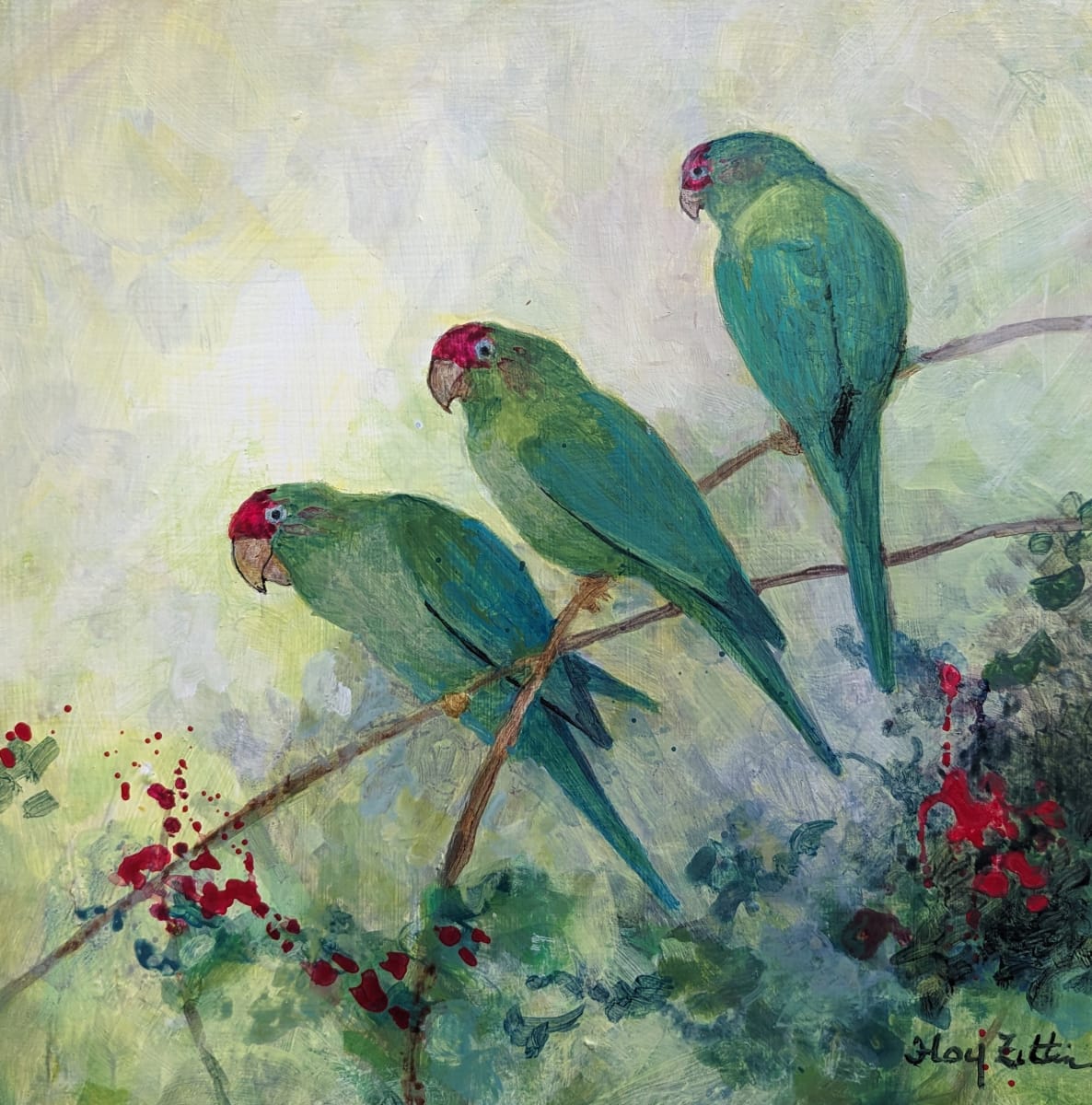 Mitred Parakeet Trio by Floy Zittin, Image 1.