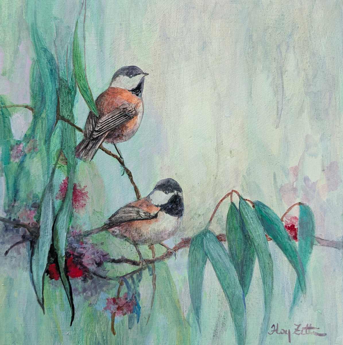 Two Chickadees by Floy Zittin 