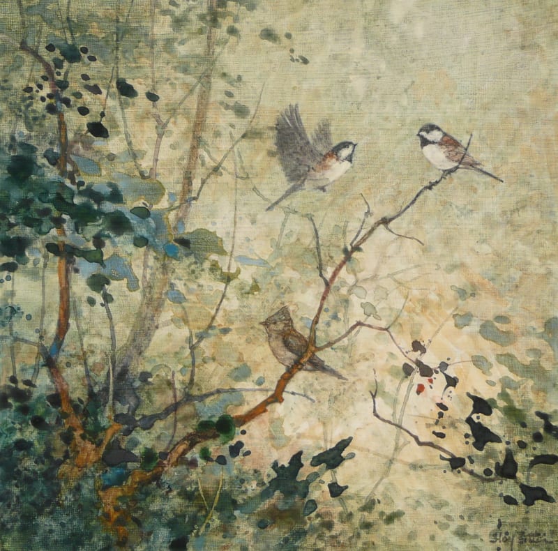 Chickadees and a Titmouse by Floy Zittin 