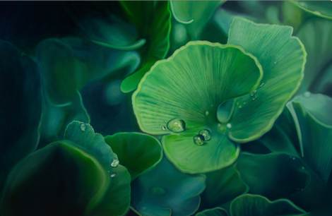 Layers of Stillness by Heather Bradbury  Image: Layers of Stillness invites you into a quiet moment of reflection through the timeless beauty of ginkgo leaves. In this collaborative piece, the soft green tones of the oil painting are paired with nearly 100 suspended glass ginkgo leaves created by glass artist Kristin McFarlane.

Kristin’s leaves, infused with real ginkgo foliage and enhanced with delicate techniques—some adorned with silver leaf—capture the golden hues of autumn, when ginkgos release their leaves in graceful surrender. Together, the layers of painting and glass create a meditative stillness, a gentle pause to honor the changing seasons, nature’s elegance, and the harmony between the two art forms.
