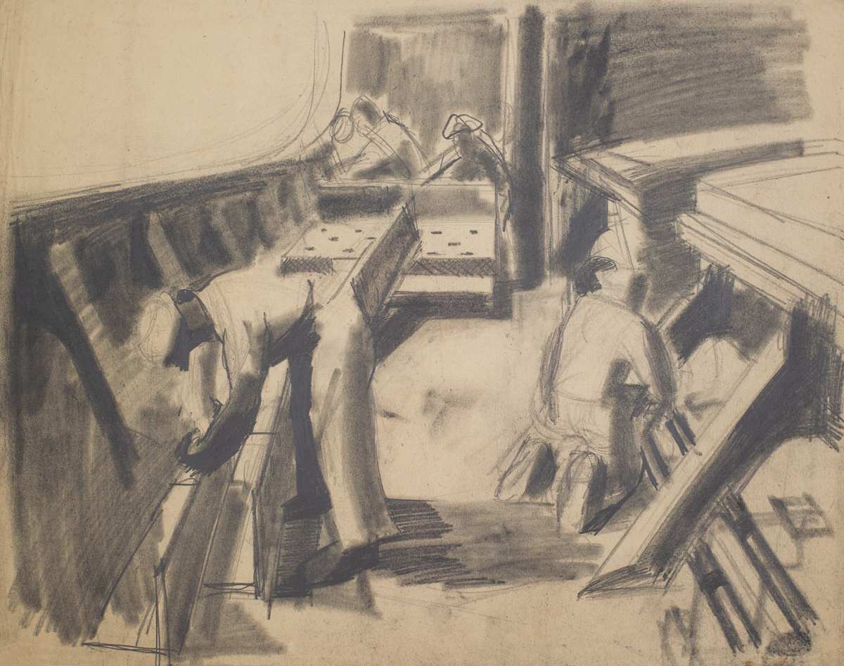 Untitled (Men Working on Ship’s Deck) by Michael Lester  Image: Recto