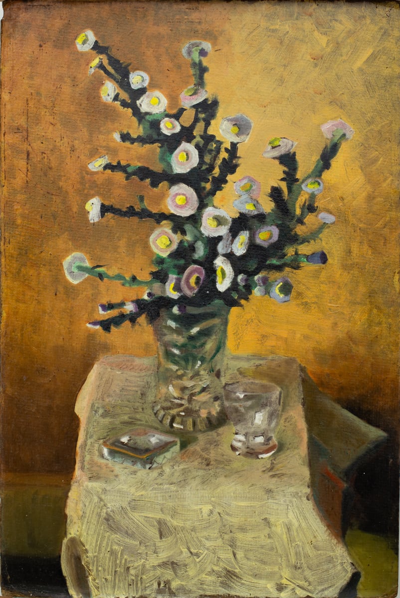 Michaelmass Daisies (Alternate Title: Floral Still Life with Glass) by Michael Lester  Image: Recto - 
