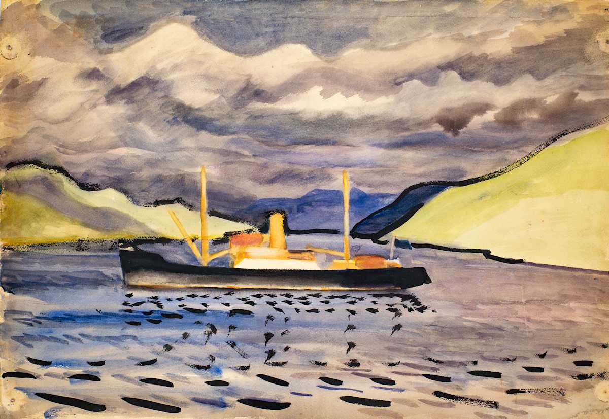 Untitled (Ship Amongst Hills) by Michael Lester  Image: Recto