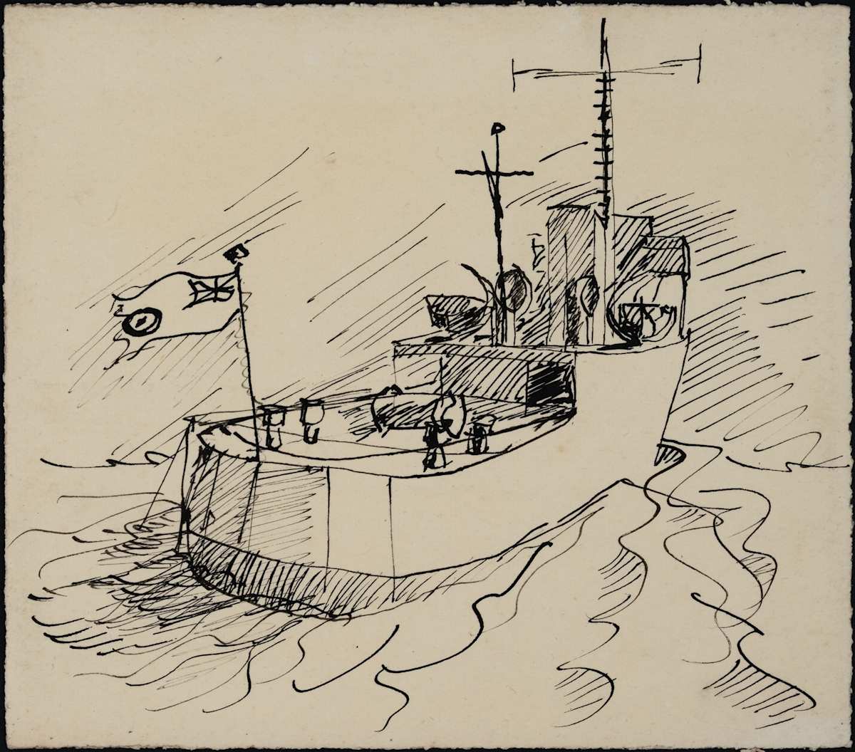 Untitled (Ship with British Commonwealth Flag Card) by Michael Lester, Image 1.