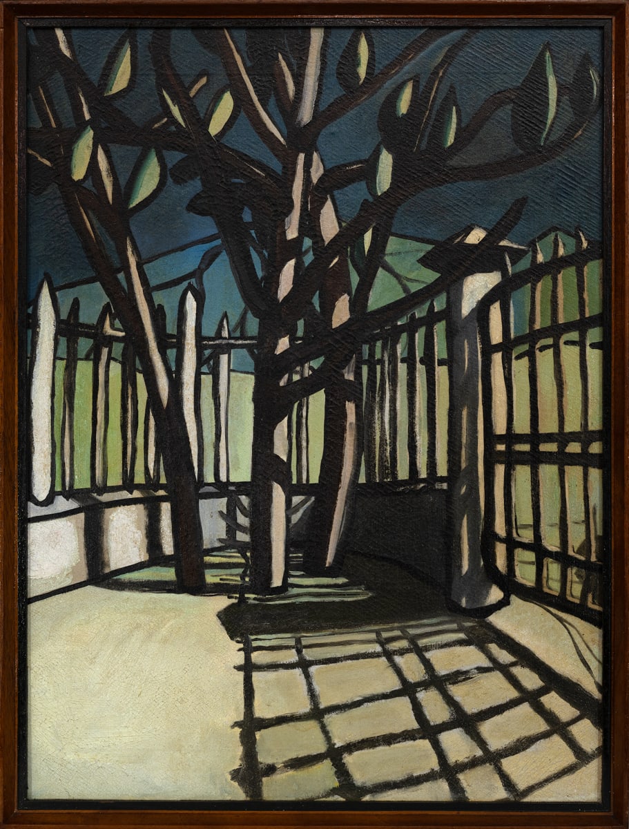 Garden Shadows (Alternate title: Trees with Fence) by Michael Lester  Image: Recto - version after restoration 