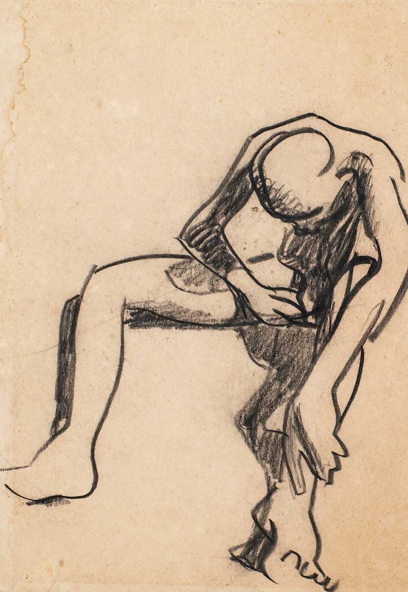 Untitled (Nude Male, Seated Figure with Head Down) by Michael Lester  Image: Recto