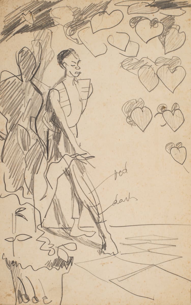 Untitled (Standing Figures with Heart Leaves Study I) by Michael Lester  Image: Recto