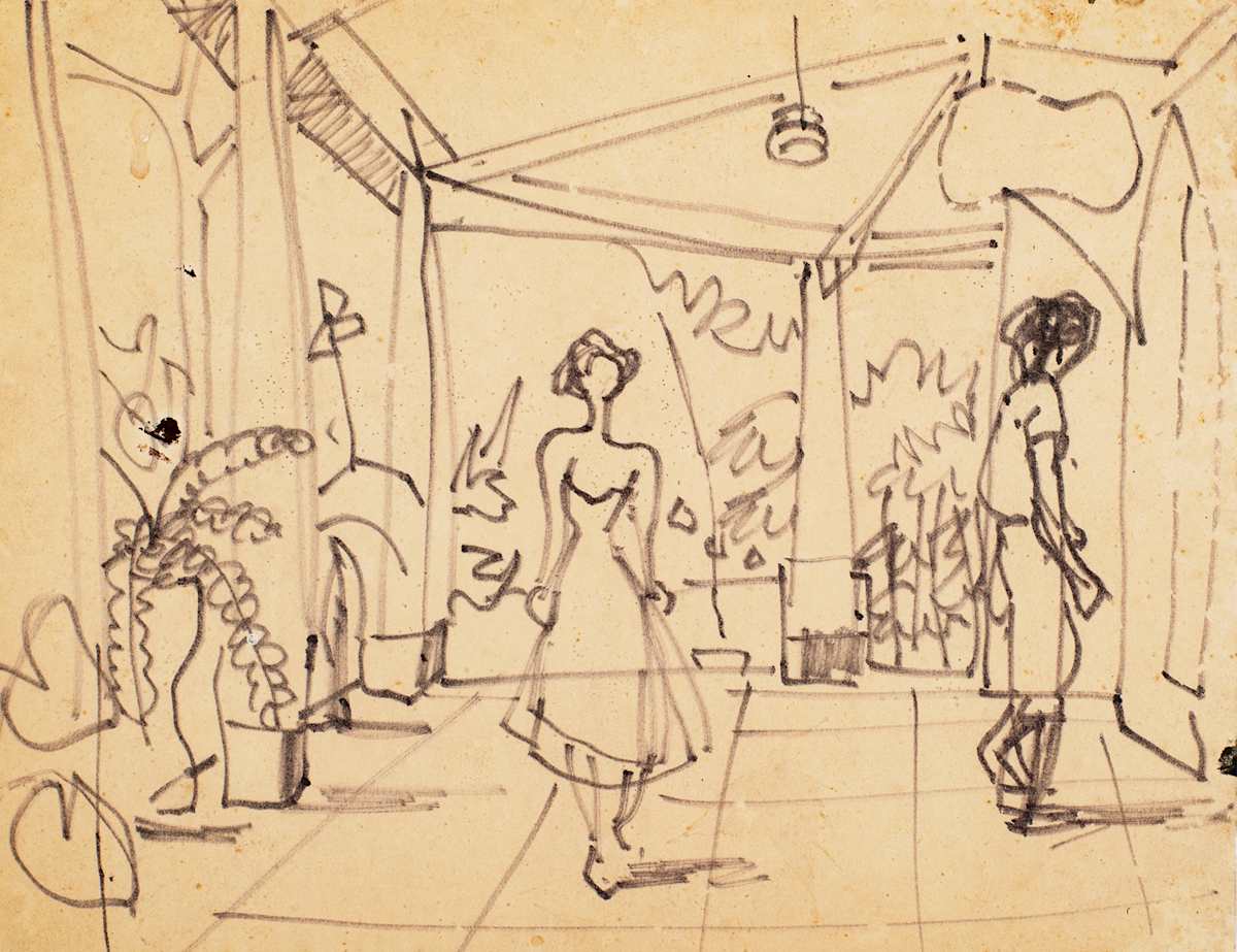 Untitled (Women in Interior Scene Sketch) by Michael Lester  Image: Recto