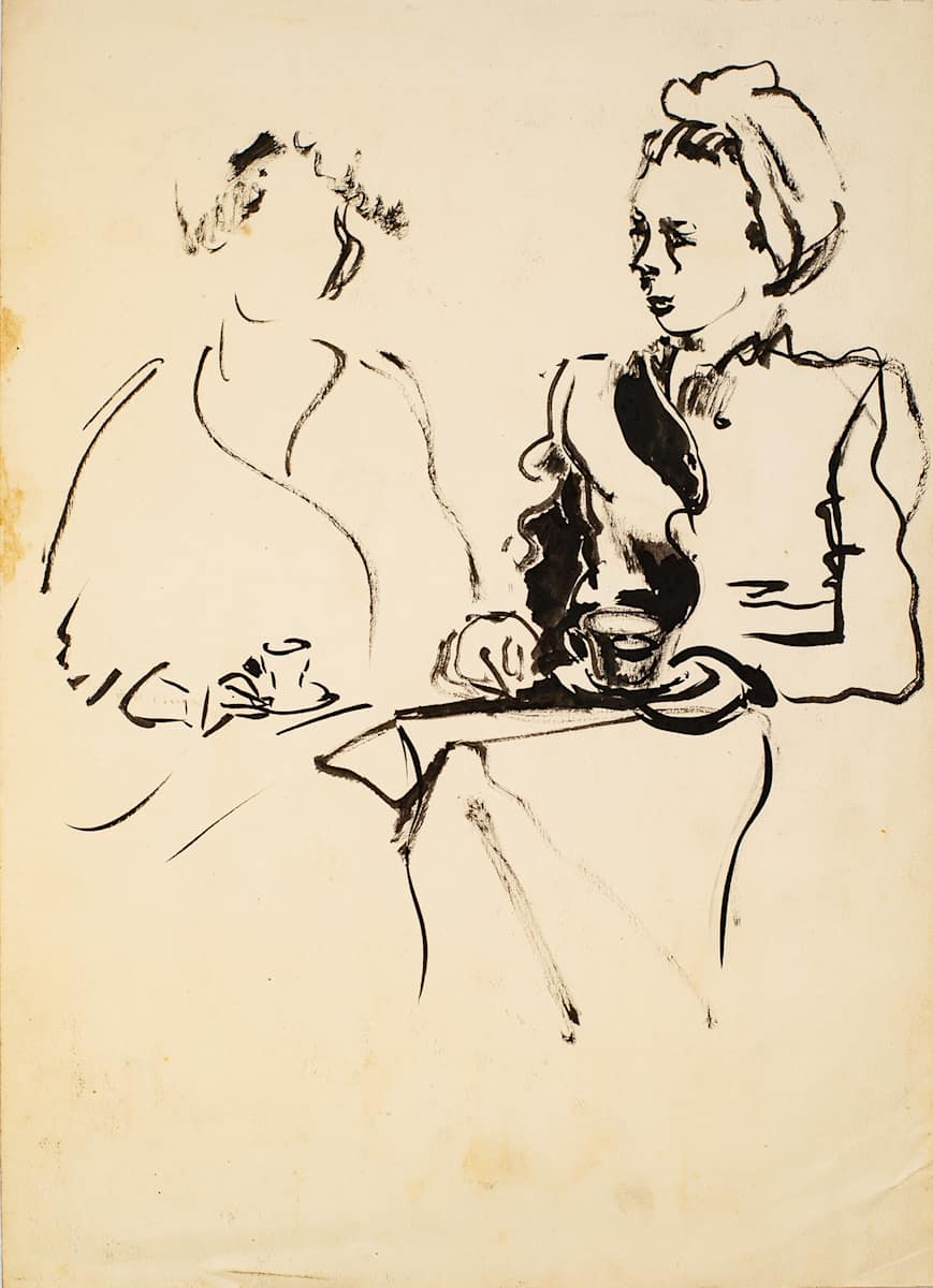 Untitled (Sketch of Woman Drinking Tea) by Michael Lester  Image: Recto