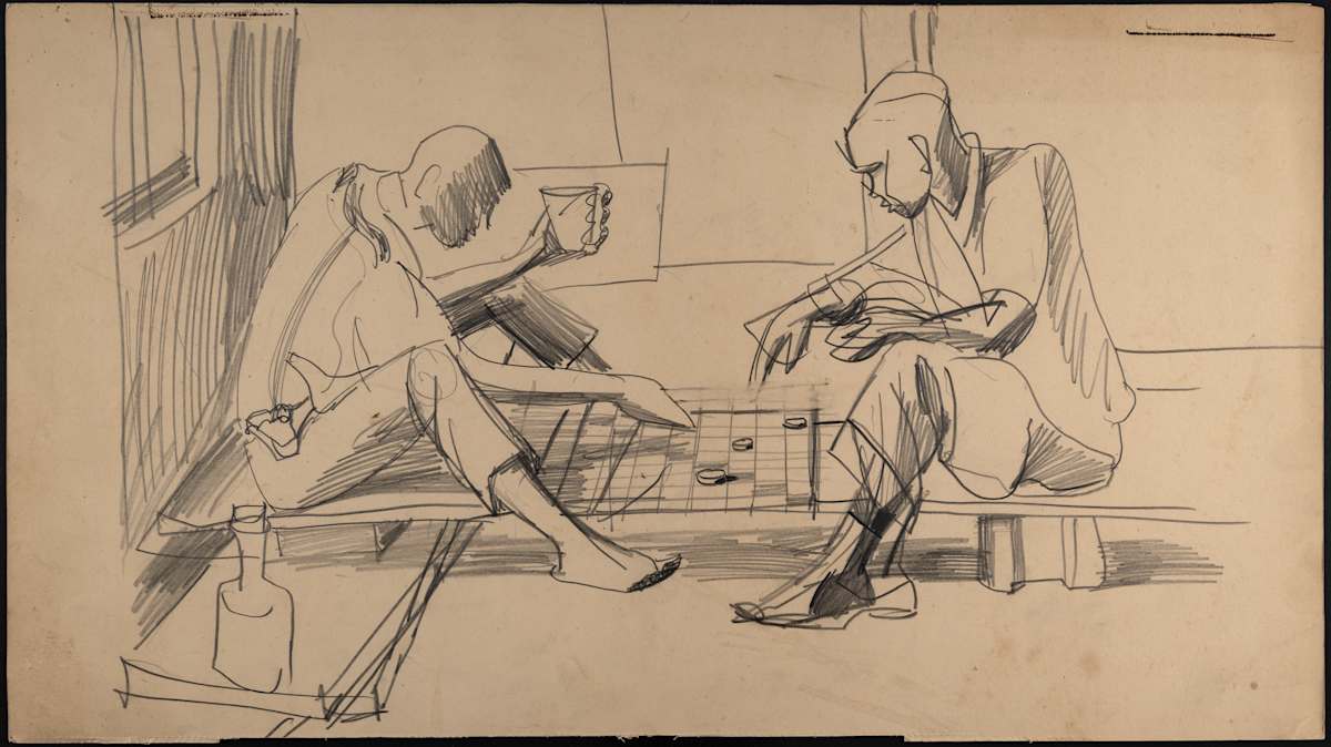 Untitled (Two Figures Playing Checkers) by Michael Lester, Image 1.