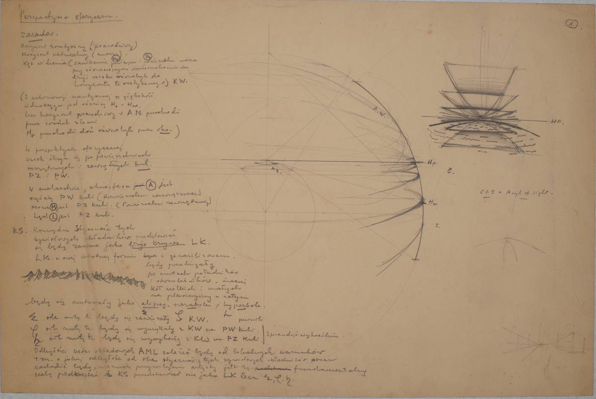 Untitled (Spherical Perspective Study and Notes) by Michael Lester  Image: Recto