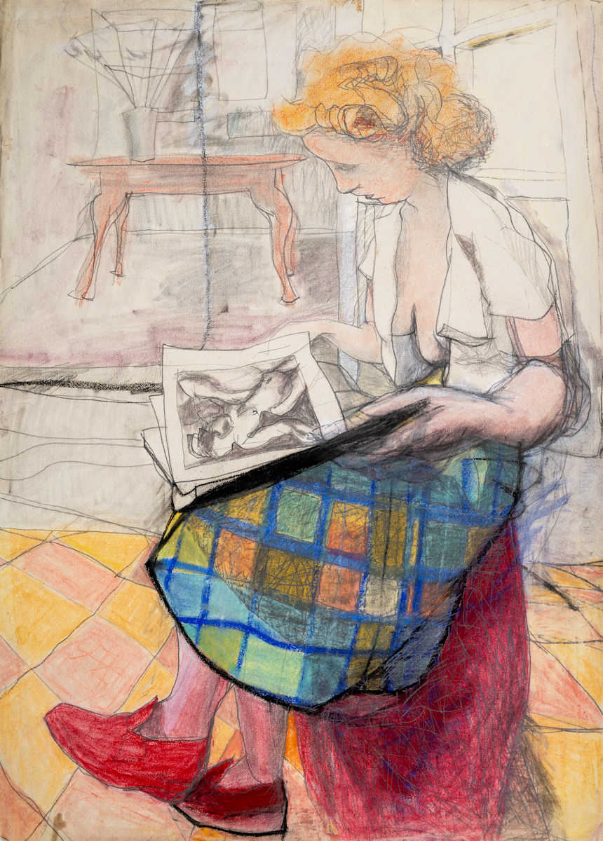 Untitled (Seated Woman with Plaid Skirt) by Michael Lester  Image: Recto