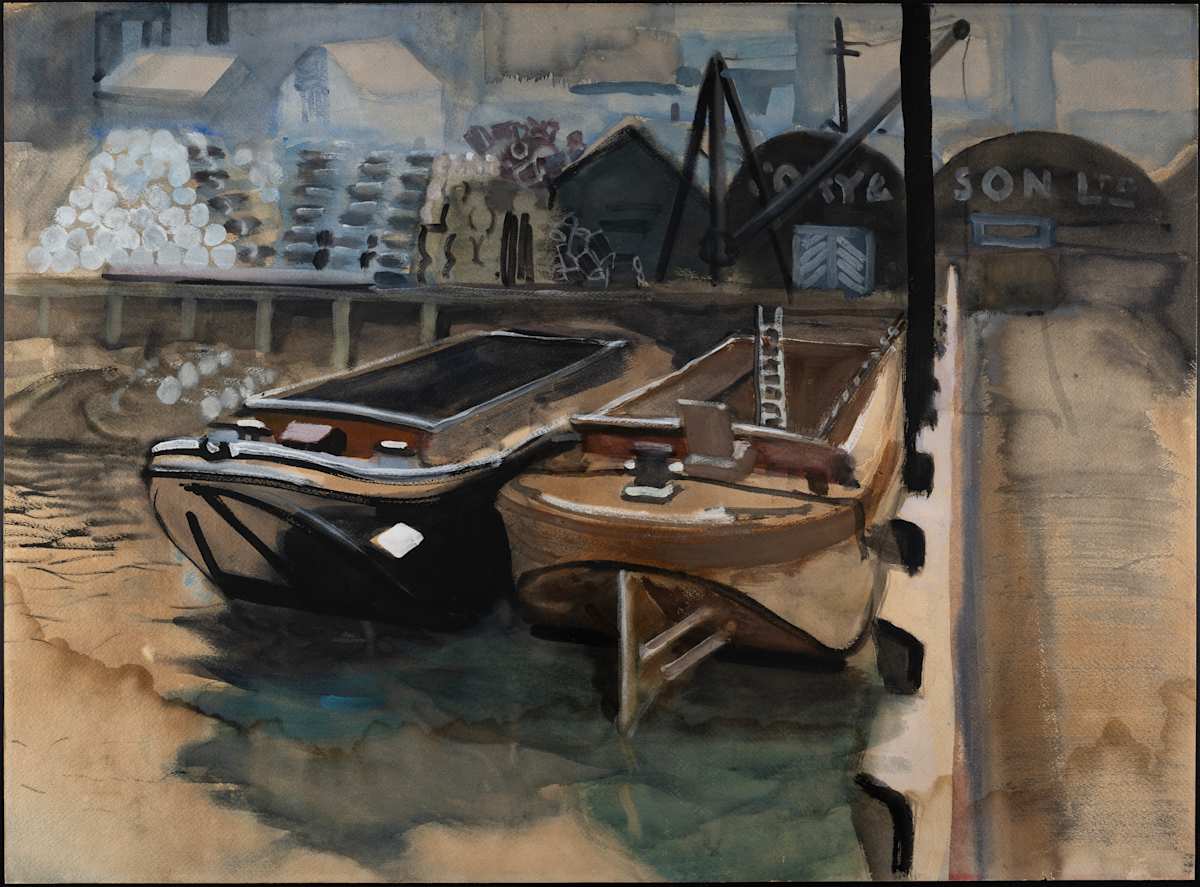 Untitled (Two Docked Barges) by Michael Lester, Image 1.