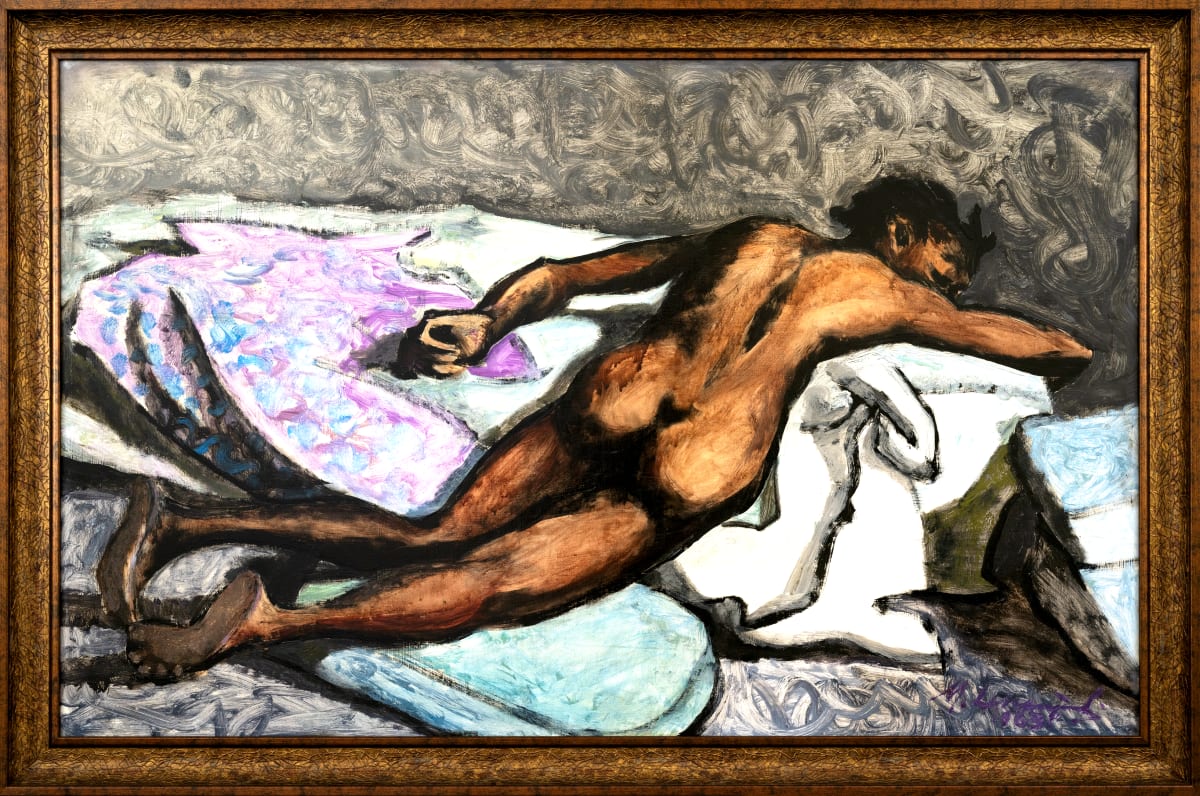 Jamaica Nude, Repose (Alternate Title, "Reclining Nude on Tourquoise") by Michael Lester  Image: Recto