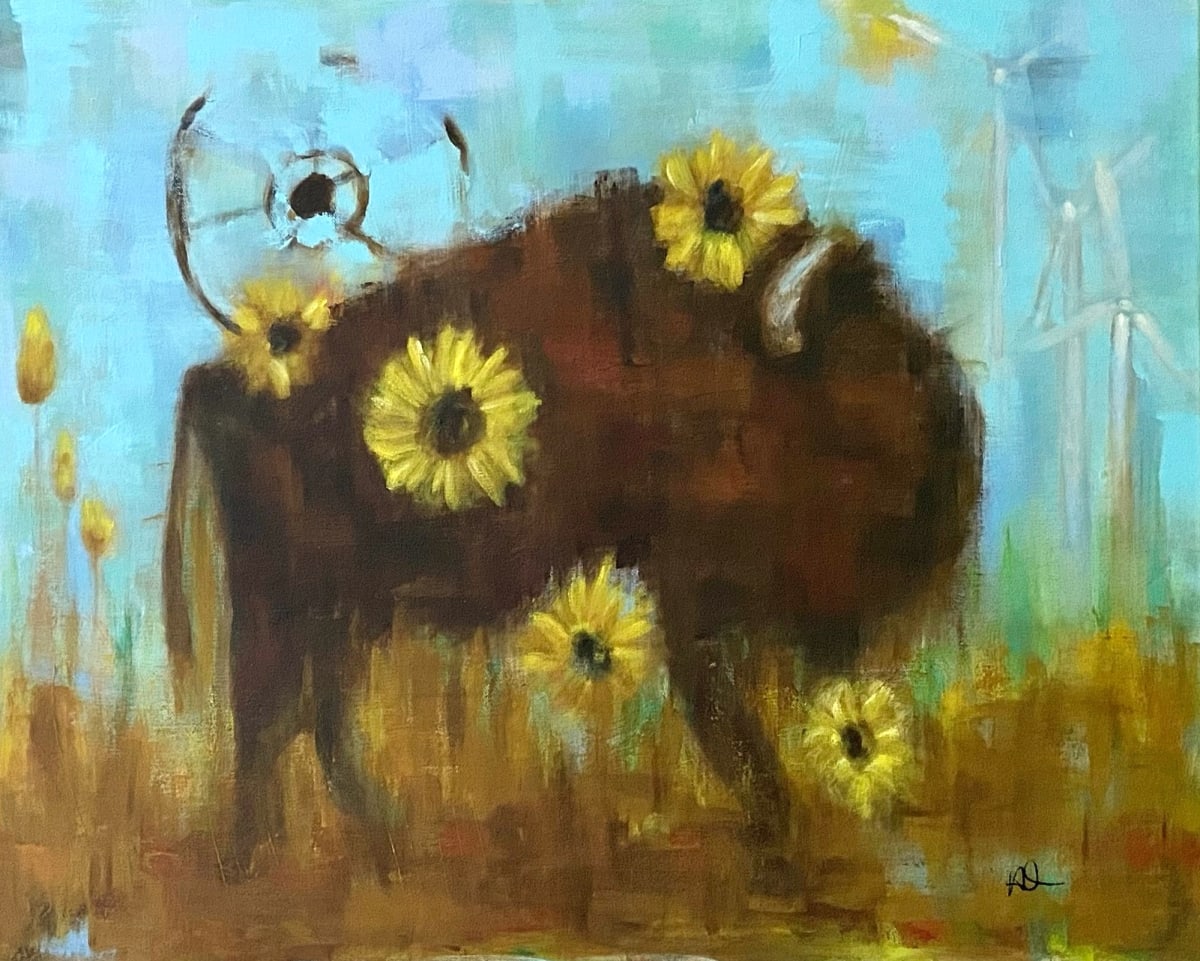 Anika's Bison by Heather Duris  Image: Whimsical version of my Kansas Bison with Sunflowers, created for my daughter, Anika